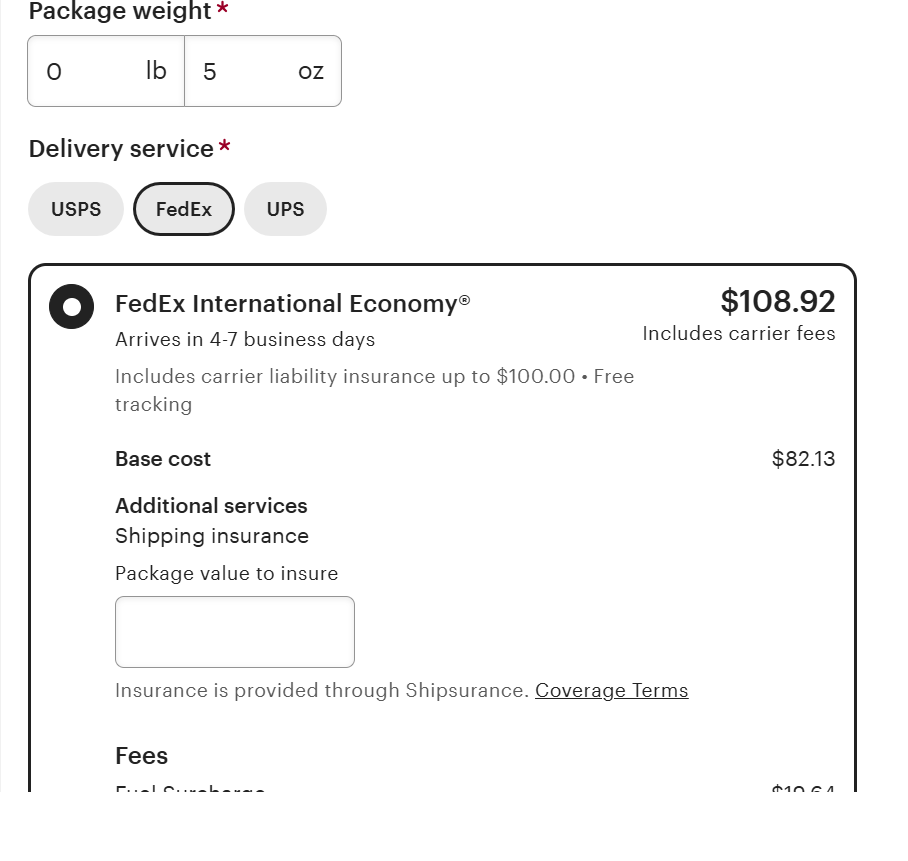Maureen Moneta Shipping Cost