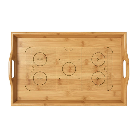 Bamboo Serving Tray — Engraved Hockey Rink Design, Snack & Game Day Hostess Tray