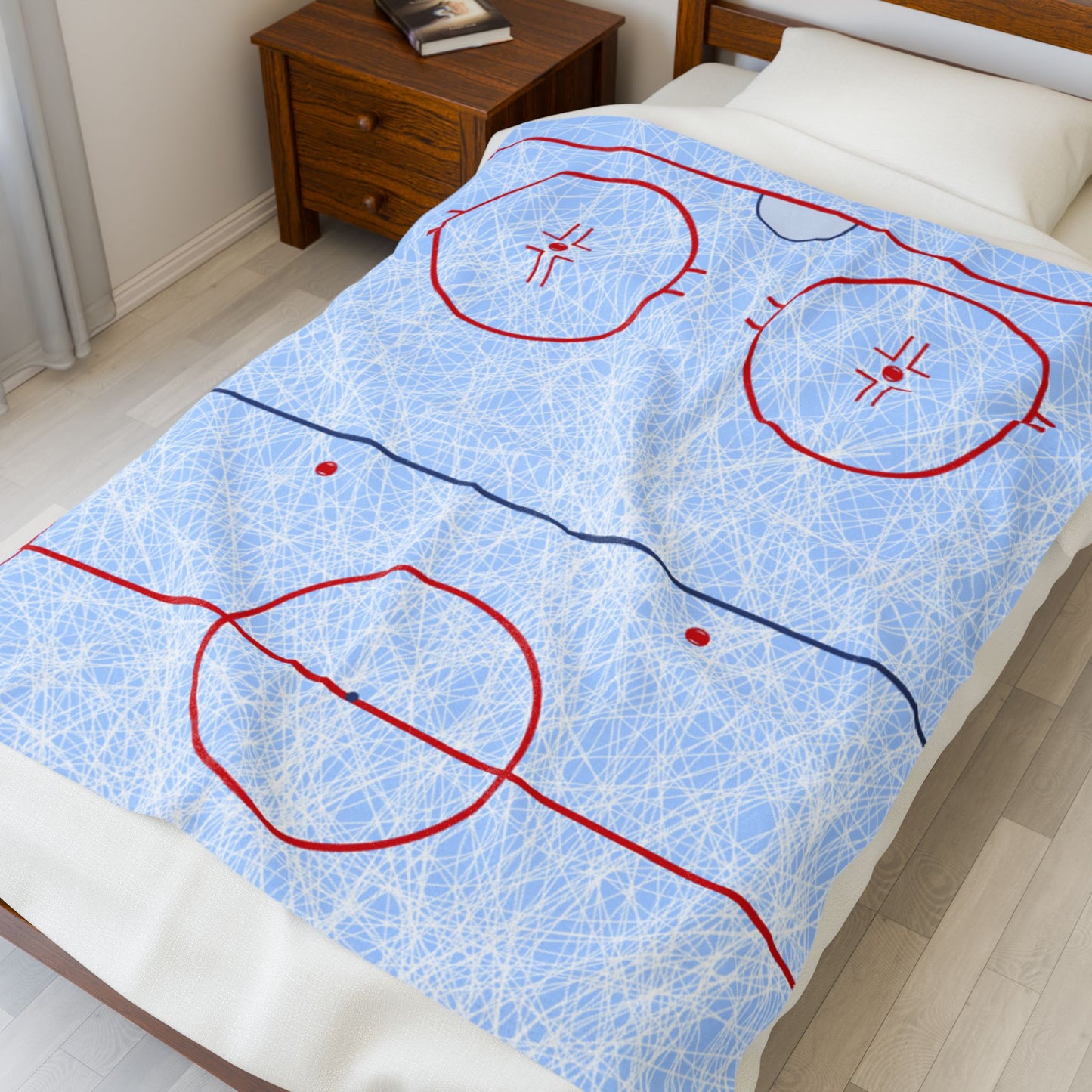 Ice Hockey Rink Velveteen Plush Blanket — Soft Hockey Field Throw for Fans & Kids